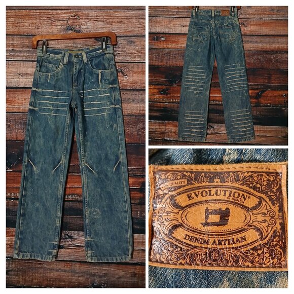 Evolution In Design Jeans Boys Size 10 Distressed Baggy 100% Cotton Denim - Picture 1 of 8